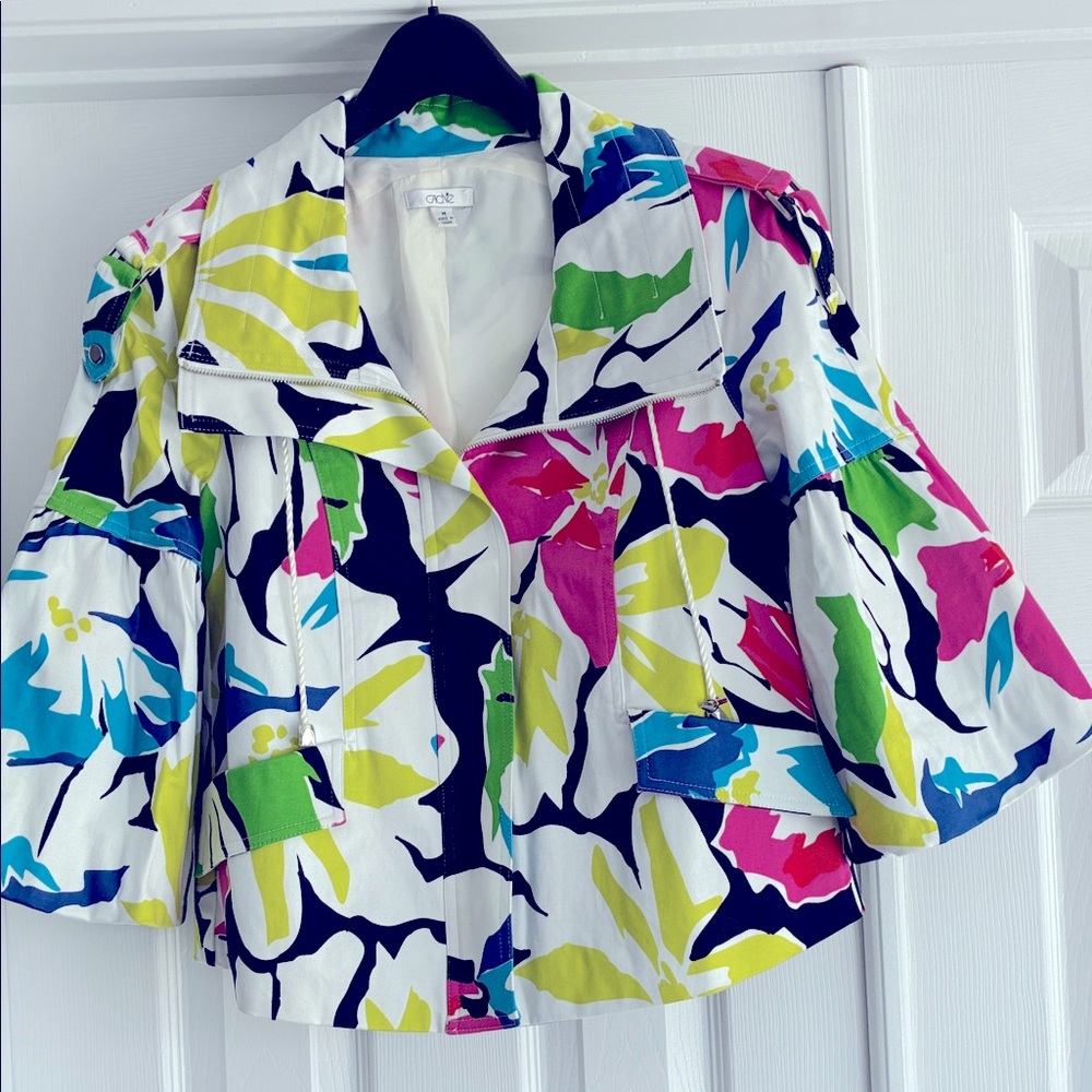 Cache Multicolor Abstract/Floral Print Jacket Size Medium